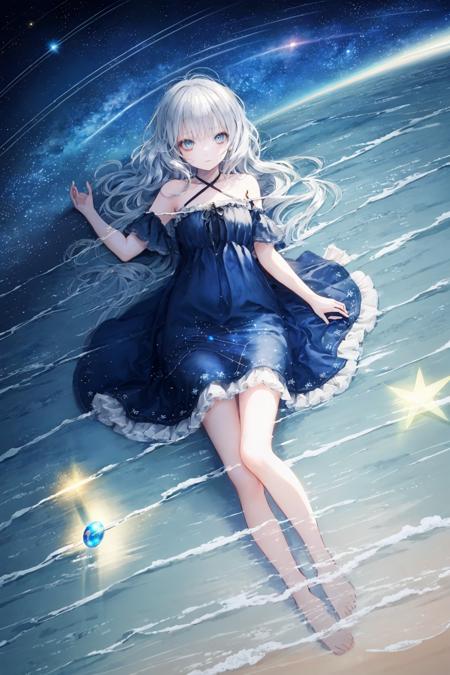 28728-1536415300-{masterpiece,best quality,illustration,1 girl,adult female,blue eyes,(starry sky long hair silver),starry sky dress,lying flat o.png
